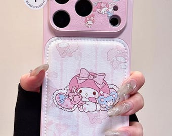 Süße My Melody Puffy Leder Handyhülle, weiche rosa Schutzhülle für iPhone 17 16 15 14 13 Pro Max, Kawaii Y2K ästhetisches Geschenk für sie