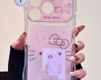 Rosa Hello Kitty Katzen Ohr Hülle iPhone 17 16 15 14 Pro Max, Kawaii Glitzer Stern Hülle, Coquette Perlen Armband Charme, Y2K Geschenk für sie