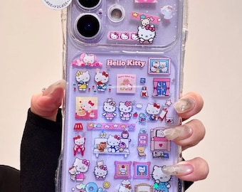 Niedliche Hello Kitty Katzenohr Hülle, Glitter Sanrio 3D Ohren Abdeckung iPhone 17 16 15 14 13 Pro Max, Kawaii Y2K Kokette Ästhetik Geschenk