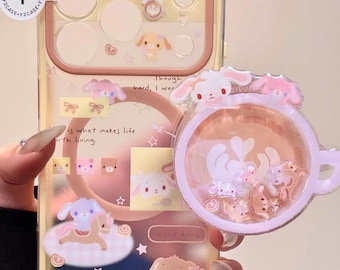 Süße Sugarbunnies MagSafe Case mit Shaker Griff & Charm, Latte Art Cover iPhone 17 16 15 14 13 Pro Max, Kawaii Sanrio Coffee Geschenk Set