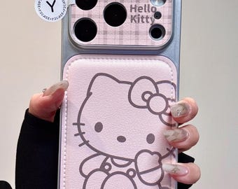 Kawaii Hello Kitty Rosa Leder iPhone 17 16 15 14 13 Pro Max Hülle mit Anhänger, Niedliche Coquette Aesthetic Cover, Silbernes Geschenk für Sie