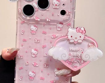 Rosa Hello Kitty Shaker Hülle & Flügel Herz Anhänger, iPhone 17 16 15 14 13 Pro Max, niedliches Kawaii Kokette Schleife Ästhetisches Geschenk für Her y2case