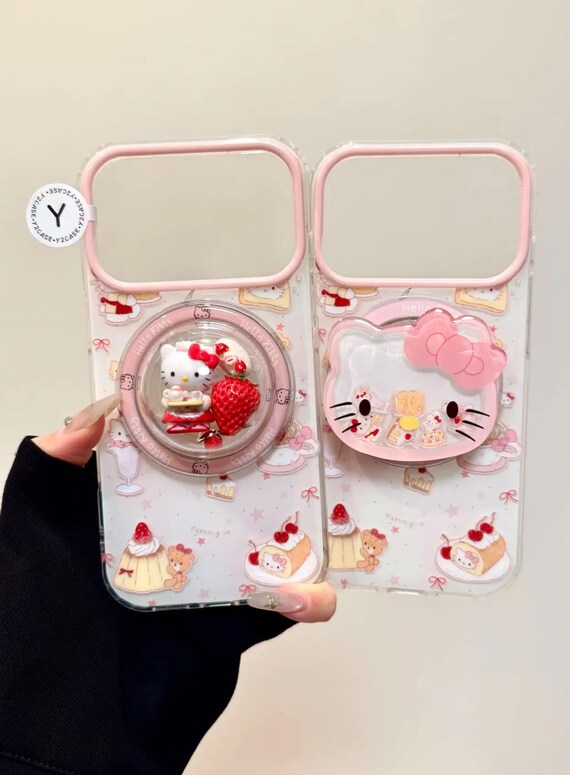 Cute Hello Kitty Magsafe Case & Shaker Grip Charm, Pink Bakery 