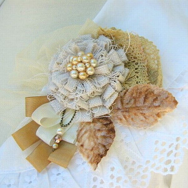 Flower Pin Brooch Corsage With Vintage Lace