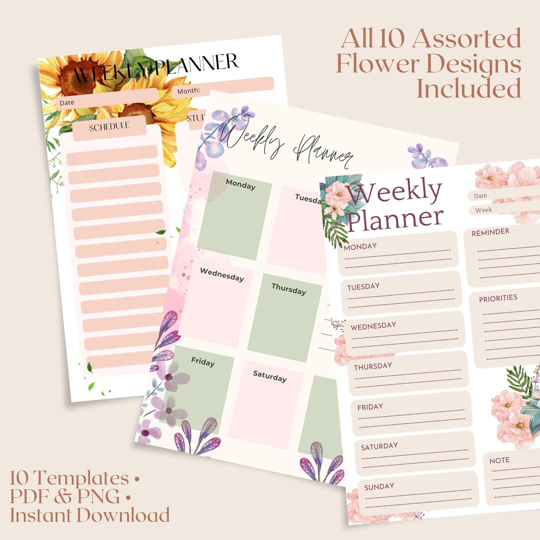 Floral Weekly Planner Printable Bundle | Productivity Template (PDF ...