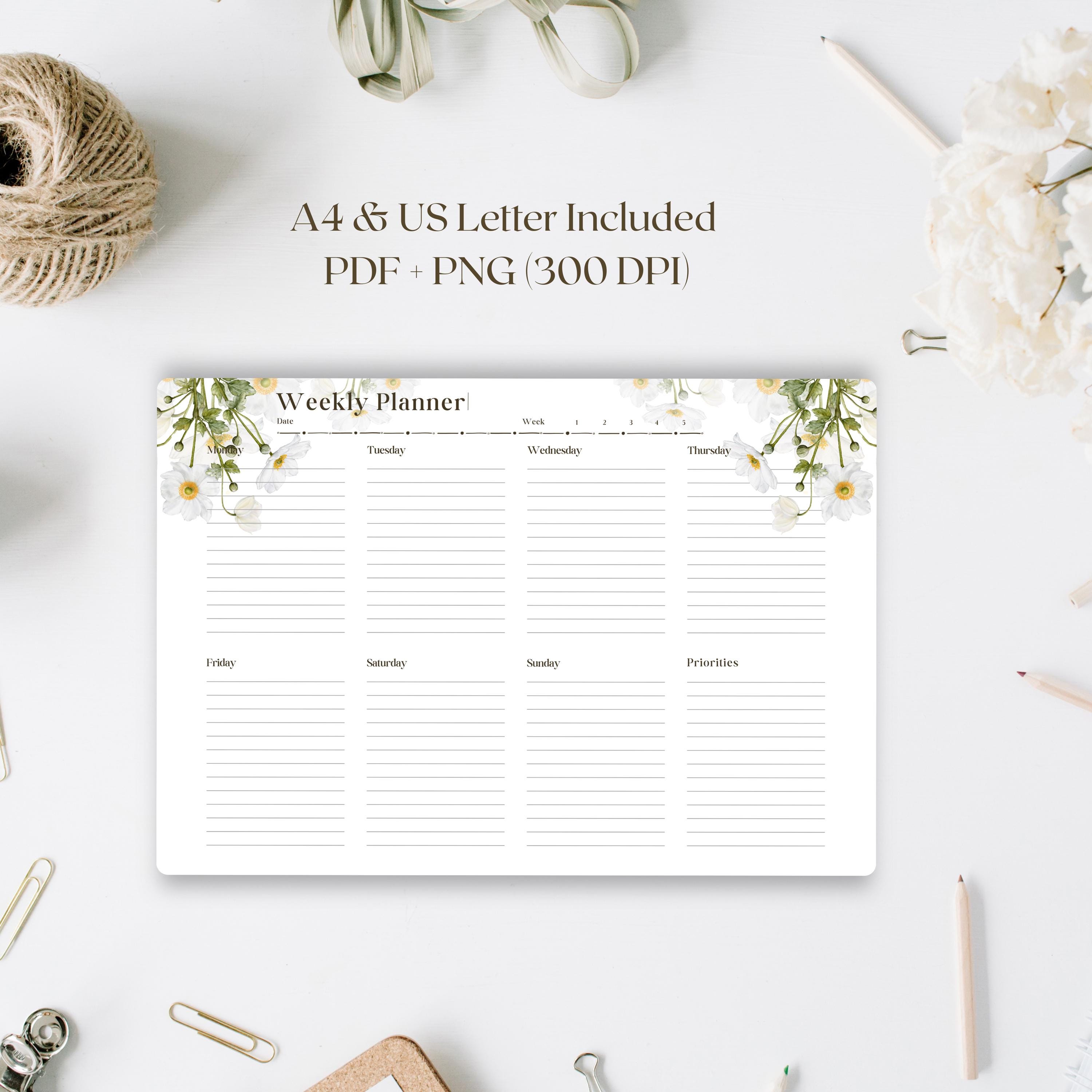 Weekly Planner Printable | Landscape Floral Design | Assorted Floral ...