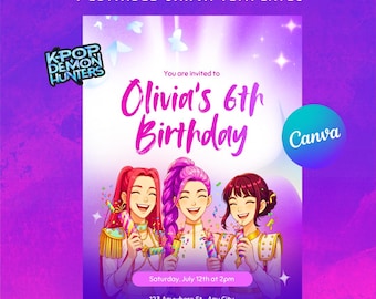 Kpop Dämonenjäger Einladungskarte zum Geburtstag | Anime Style Partyeinladung (Digitaler Download)