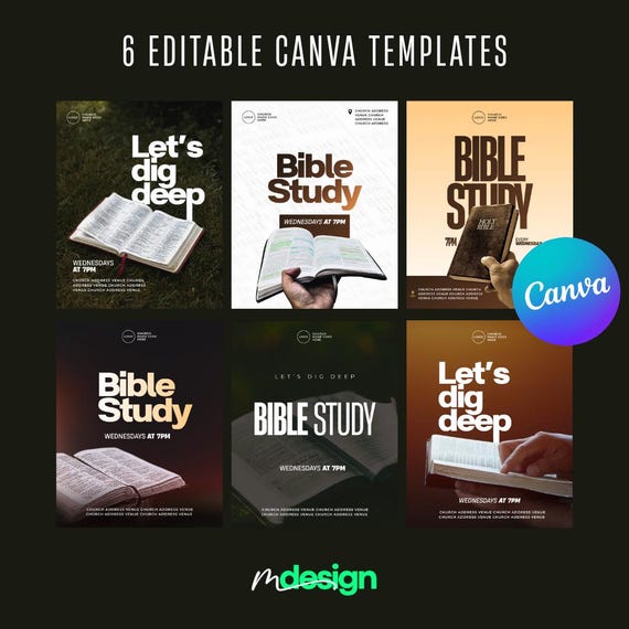 6 Editable Bible Study Flyer Template | Canva I 6 Modern Designs