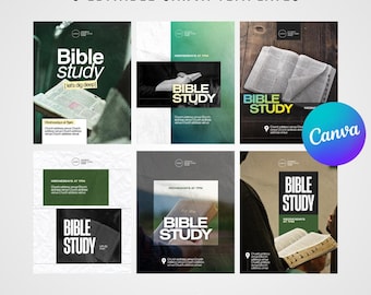 Vorlagen für Flyer zum Bibelstudium | Bearbeitbares Canva-Social-Media-Kit für Kirchen (6 Vorlagen)
