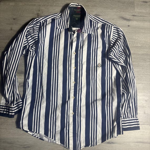 hunt club dress shirts Vintage Collection Striped Button Down Shirt Blue White Men's M DRESSUP50 5,160 Pinafore Dress Stock Vintage COLOR:Night Plum