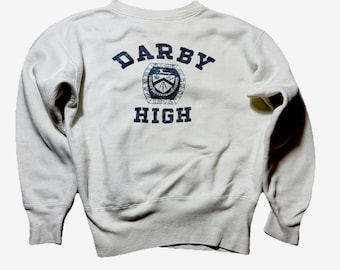 Vintage 1950s Champion Darby High School Sweatshirt Medium 38 White USA