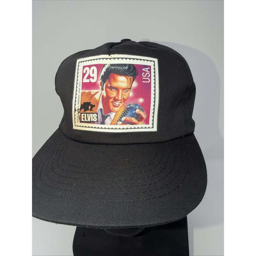 VINTAGE Elvis Presley U.S. Postal Service Stamp 1992 Black Snapback Hat ...