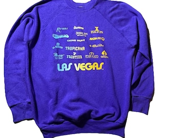 Vintage 90er Jahre Las Vegas Hotel Kasino Rundhals-Sweatshirt USA Made Lila Large