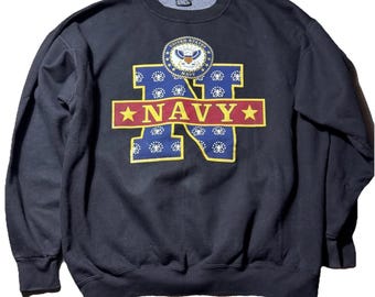 Vintage US Navy Crewneck Sweatshirt XL Schwarz Militär Grafik USA Navy Pullover