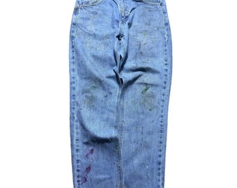 Vintage Y2K Carhartt B18 STW Jeans Herr 31x30 Färgstänk Arbetskläder Denim