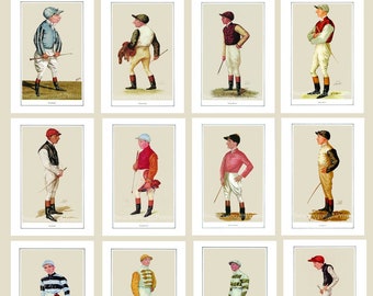 Jockey Prints Twelve Sporting Prints of Famous Jockeys, Horse Racing Home and Living Decor Giclée Printed on Smooth Watercolour Paper