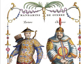 Chinoiserie Wall Art Print Chinese Costumes Imperial Guard. Handmade Art Print. Chinese Military Guards. Chinese Wall Art Decor