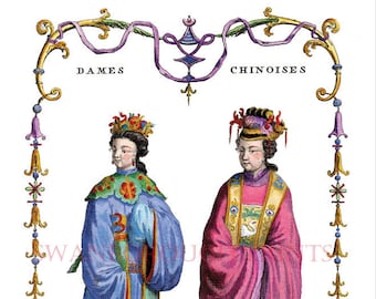 Ladies Costumes As Worn At The Chinese Emperors Imperial Court. Giclee Printed onto Archival Watercolour Paper