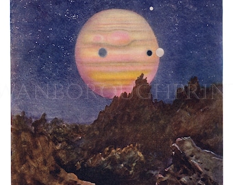 Jupiter The Planet Jupiter Astronomy Print Perfect For The Young Keen Astrologer, Giclée Print Taken From a 1915 Print