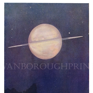 Saturn The Planet  Saturn Astronomy Print Perfect For The Young Keen Astrologer, Giclée Print Taken From a 1915 Print