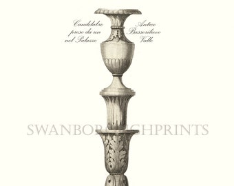 Interior Design Wall Art, Pirinasi Candelabra, Classic 18th Century images by Giovanni Battista Piranesi (1720-1778) Sepia Tone.