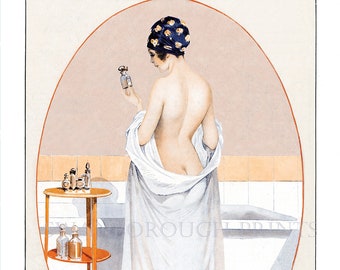 Bathroom Art Print French Perfume Bath Oil Tasteful Bedroom French Art Deco Wall Art Print