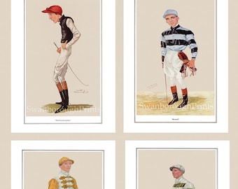 Horse Racing Jockey Prints, A Set of Four Jockey Sporting Prints, Track Racing, Giclée printed onto Archival Watercolour Paper.