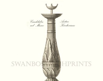 Interior Design Wall Art, Pirinasi Candelabra, Classic 18th Century images by Giovanni Battista Piranesi (1720-1778) Sepia Tone.