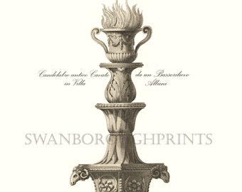 Interior Design Wall Art, Pirinasi Candelabra, Classic 18th Century images by Giovanni Battista Piranesi (1720-1778) Sepia Tone.