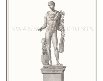 Mercury Roman God Statue, Classical God Wall Art Print Home Livingroom Decor Royal Signals Regimental Badge.