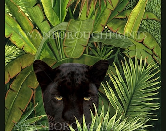 Black Panther in Jungle Surroundings Print Black Panther Cat Picture Giclée Printed onto Archival Smooth Archival Paper