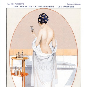 Bathroom Art Print French Perfume Bath Oil Tasteful Bedroom French Art Deco Wall Art Print