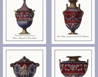 Italian Vase Wall Art Prints, A Set of Four Decorative Home and Living Decor Art Prints, Classical Attractive Giclée Prints.