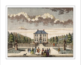 Dutch Garden Print Royal House Garden Design, Giclée Print from The Original Hand Coloured 18th Century Engraving. Interior Design