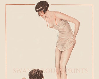 Weighing Herself Bathroom Print French Art Deco Bathroom Wall Art