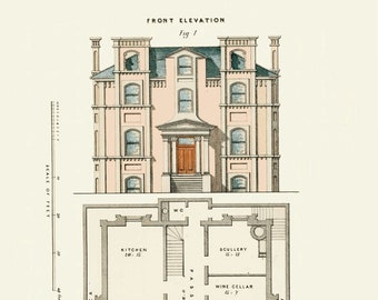 Architectural House Plans Wall Art Print. Architecture Builders Plans and Drawings Mans Office Wall Art