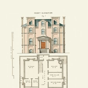 Architectural House Plans Wall Art Print. Architecture Builders Plans and Drawings Mans Office Wall Art