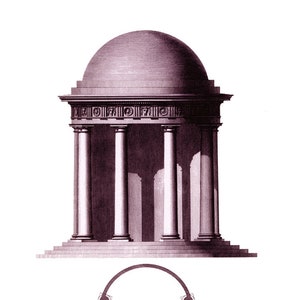 Garden Temple of Pan. Garden Architecture Wall Art Print.  Architectural Plans. Classic Architecture Sepia Art. Romantic Garden Shelter.