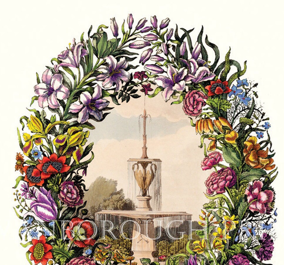 Flower Wreath Wall Art Cottage Garden Flowers Print Garden Etsy