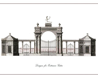 Stately Homes Art Print Entrance Gates English Architectural Design Print Stately Homes Wall Art.