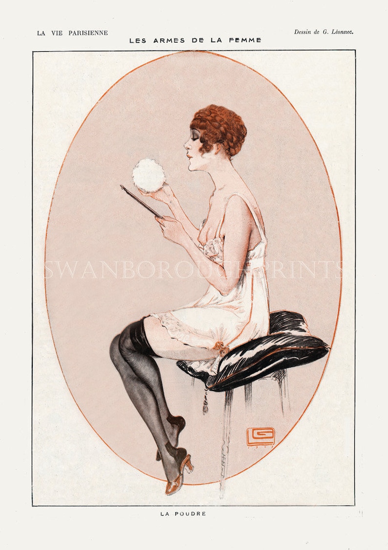 Powder Puff Art Print On Archival Watercolour Paper Nude French Woman Bathroom Decor French Nude Bathroom