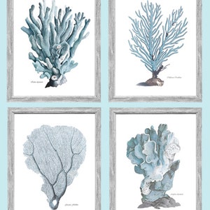 Blue Sea Life Coral Prints. Blue Corals Sea Life Prints Set of 4 on Archival Watercolour Paper.