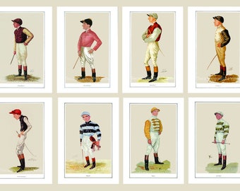 Jockey Prints Sports Racing Prints, Eight Jockey Prints. Horse Racing Decor Sporting Prints Victorian Jockeys. Kentucky Living Room Wall Art