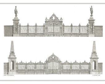 Bramy Parkowe w Rezydencji Królewskiej, Ozdobny Angielski Projekt Architektoniczny, Dekoracyjna Sztuka Ścienna