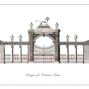Stately Homes Entrance Gates Print. Wrought Iron Gates Architectural Decor. Garden Design Art Print