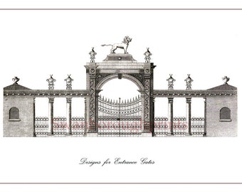 Stately Homes Entrance Gates Print. Wrought Iron Gates Architectural Decor. Garden Design Art Print