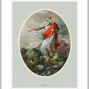 Roman God Neptune Coastal Home Print. Roman God of all Seas image 1