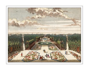 Dutch Garden Print Fountain View, Pleasure Gardens Giclée Print from a 1783 Original Engraving, Royal Garden Design, Landscape Garden Design