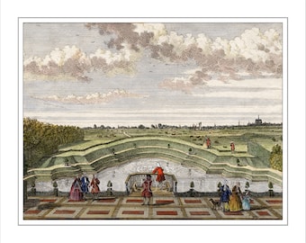 Garden Design Print 18th Century Landscape Garden View. Lakeside Garden Design, Giclée print from The Original Engraving, Hand Coloured.