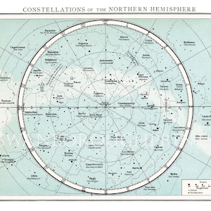 Northern Hemisphere Constellations Map, Astronomy Print Taken From an Early Times Atlas Map Showing The Constellations and Stars. image 2